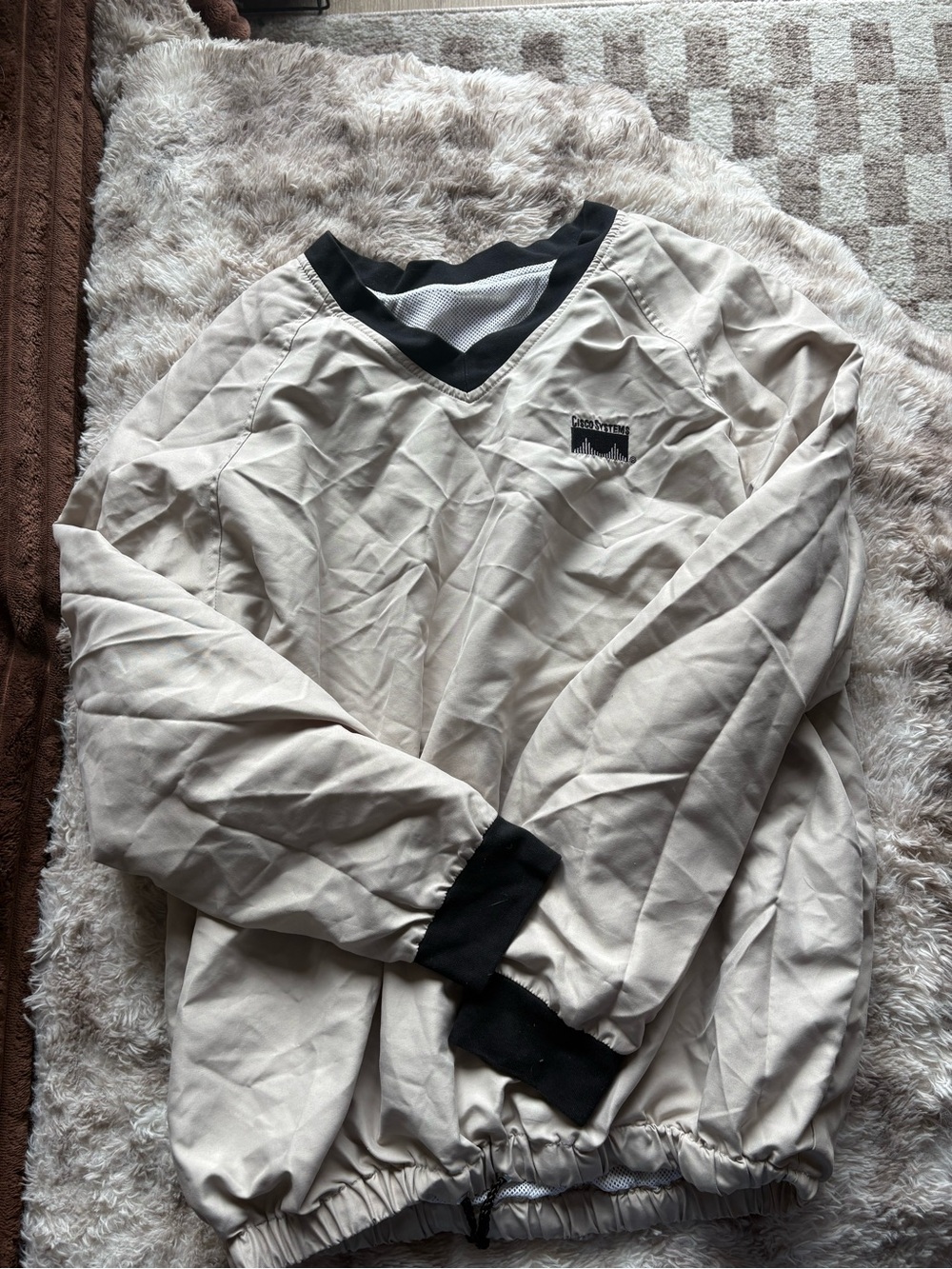Men's Beige V-Neck Windbreaker with Black Trim